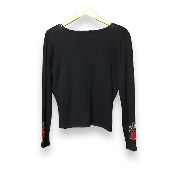Vintage Tiara International Sequin Beaded Appliqué Poinsettia Christmas Sweater - Picture 4 of 5